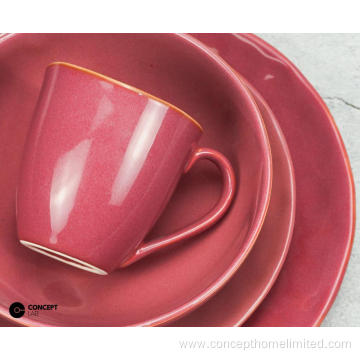 Reactive glazed stoneware dinner set in Rose Red